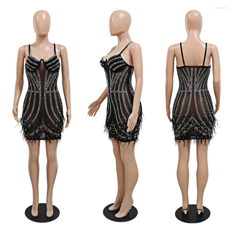 Casual Dresses HLJ Luxury Rhinestone Mesh Woman Evening Party Dress Mini Tassel Dimonds Sheath Elegant Sexy Birthday Outfits Clubwear