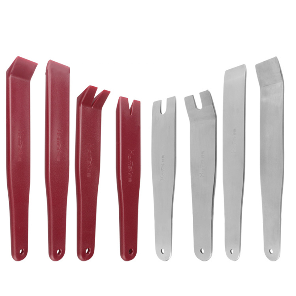 8-Piece Car Stereo Tools & Door Clip Remover Set, Anti-Scratch Plastic and Stainless Steel Pry Bar Kit for Professional Audio Installation & Auto Repa