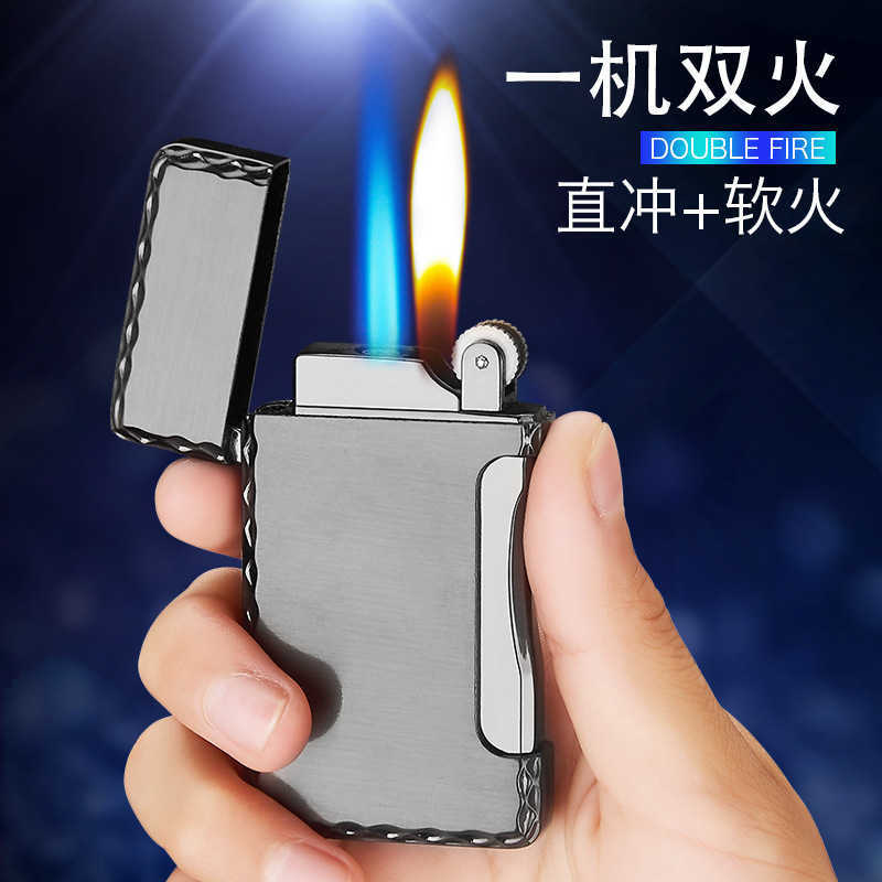 New Metal Double Flame Jet No Gas Lighter Grinding Torch Turbo Flint Free Fire Butane Windproof Cigarette Cigar 934K W260202