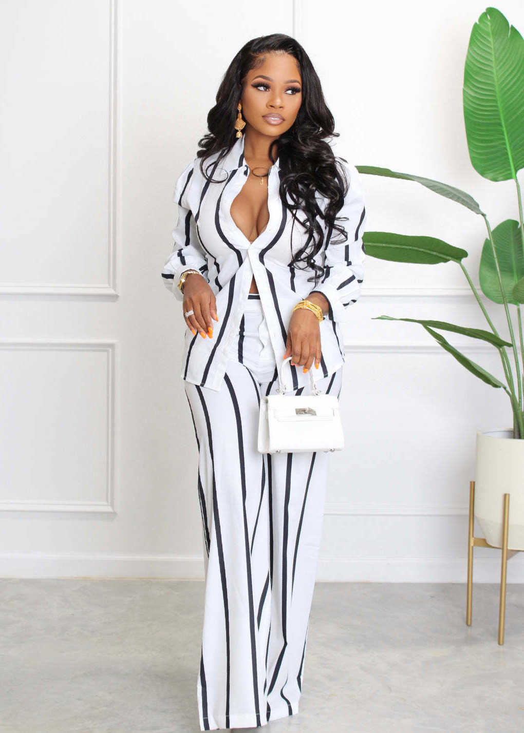 Women Designers Clothes 2023 tracksuits Printed Stripe Shirt Long Sleeve Loose Straight Set Two Pieces sport suits