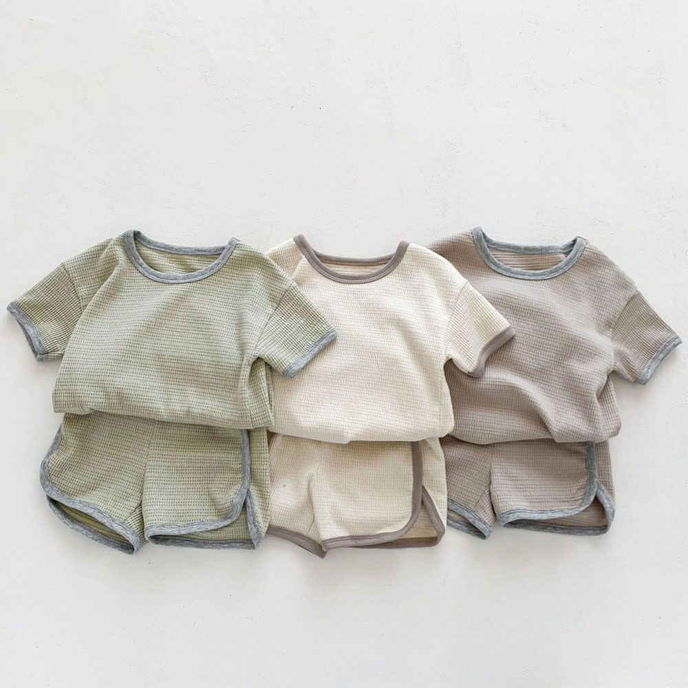 Pajamas Baby Set for Girl Boy Kids Short Sleeve Solid Sleepwear Toddler Breathable Home Clothes Children Pyjamas Top Shorts 2PCS 230711