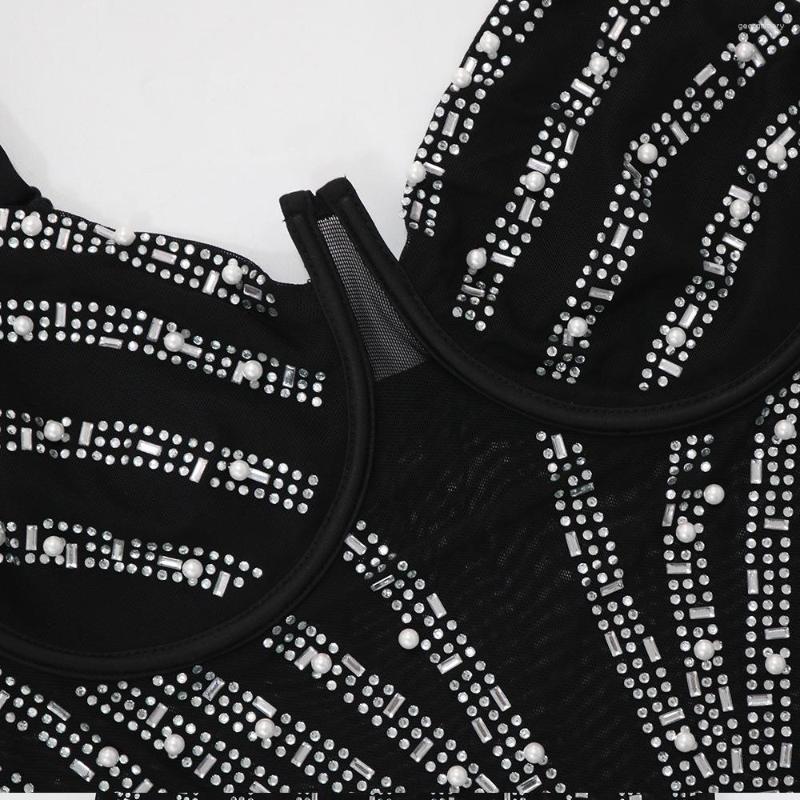 Casual Dresses HLJ Luxury Rhinestone Mesh Woman Evening Party Dress Mini Tassel Dimonds Sheath Elegant Sexy Birthday Outfits Clubwear