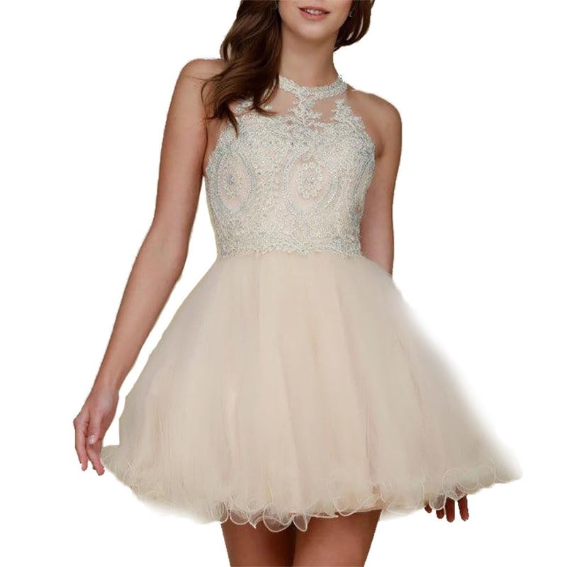 Short Homecoming Dresses Appliques Beading A-Line Jewel Backless Tulle Party Gowns Princess Plus Size Mini Birthday Prom Graudation Cocktail Party Gow