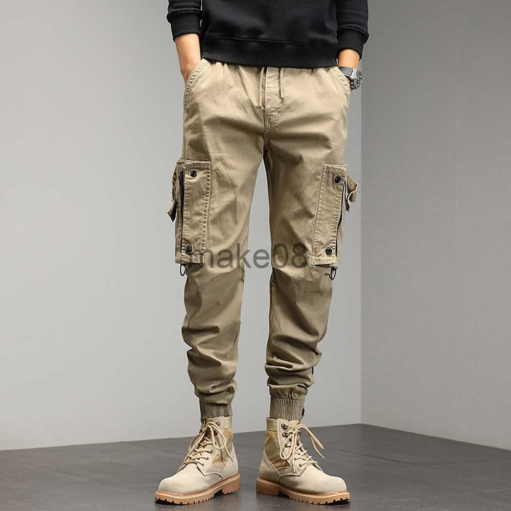 Men's Khaki Cargo Drawstring Ankle Length 9 Part Trousers Streetwear Fashion Cotton Men Casual Work Pants Military Z260315