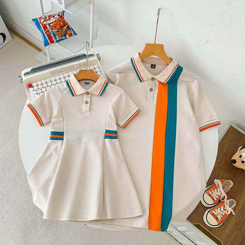 Family Matching Outfits Summer Korea Parent-child Dress Family matching Mother-daughter Fashionable Dress Father Son Short Sleeve T-shirt 230711