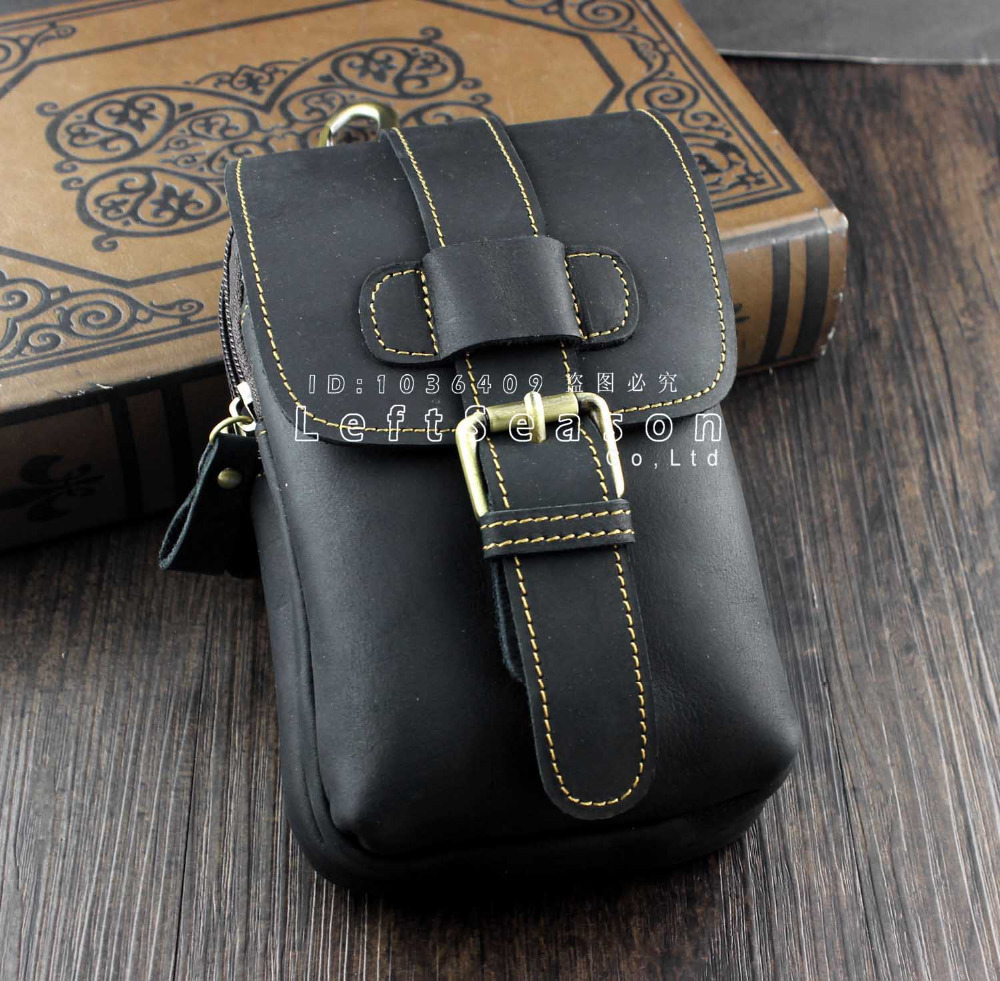 Evening Bags Crazy Horse Genuine Leather Cell Phone Belt Hook Purse Men Waist punch Bag 230711
