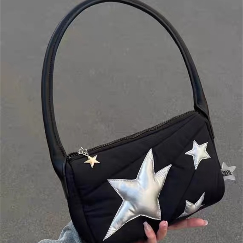 Evening Bags Silver Star Pedants Featured Carry Bag Girls YK2 Loli Cute Kawayi Harajuku Black Small l230711