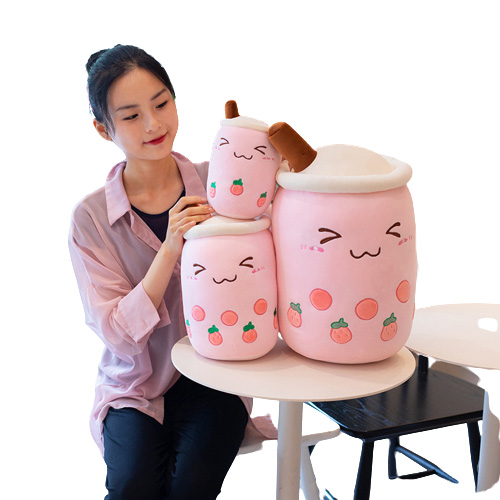 Cute 24cm Fruit Drink Plush Stuffed Soft Pink Strawberry Milk Tea Plush Boba Tea Cup Toy Bule Tea Pillow Cushion Kids Gift
