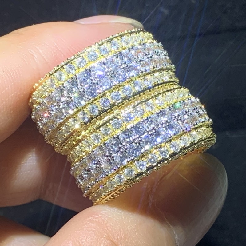 Top Sell Wedding Rings Luxury Jewelry 925 Sterling Silver Full Round Cut White Topaz CZ Diamond Gemstones Party Handmade Women Engagement Designer Ban