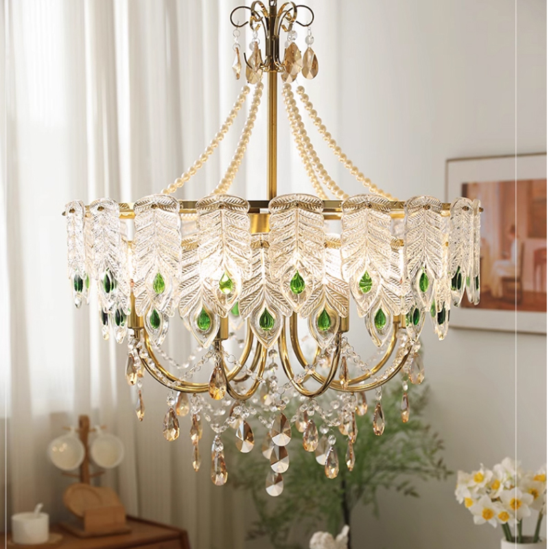 French Luxury Green Crystal Pendant Lamps American Classic Chandelier Pendant Lights Fixture European Art Deco Dining Room Bedroom Restaurant Living R - view 4