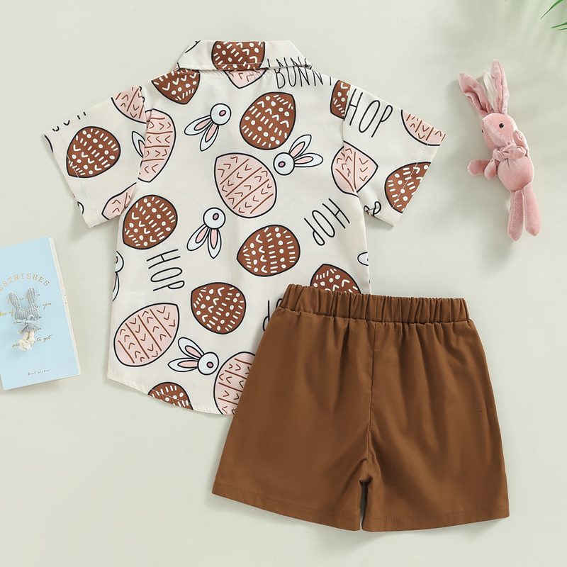 Clothing Sets -12-22 Lioraitiin 0-5Years Baby Kids Boys Easter Shorts Set Short Sleeve Rabbit Print Button-down Shirt Shorts 230711