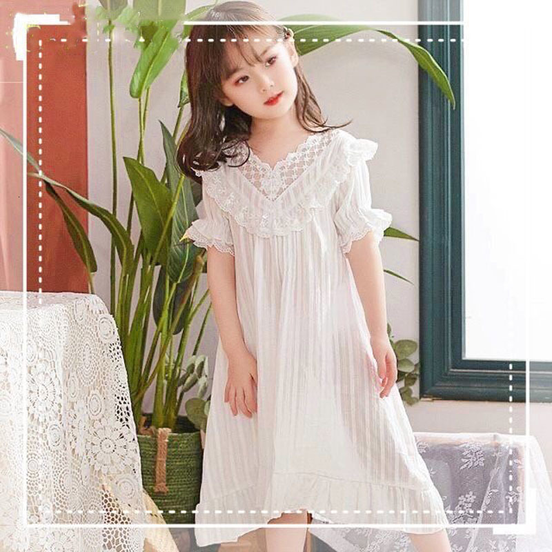 Pajamas Summer Baby Nightdress Breathable Jacquard Cotton Comfortable Short Sleeve Sleepshirts Lace Nightgown Sweet Solid Color Girls Ni 230711