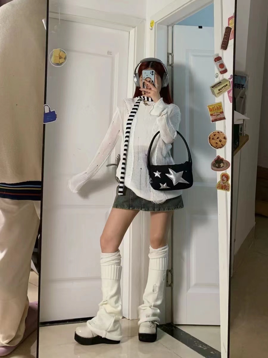 Evening Bags Silver Star Pedants Featured Carry Bag Girls YK2 Loli Cute Kawayi Harajuku Black Small 230711