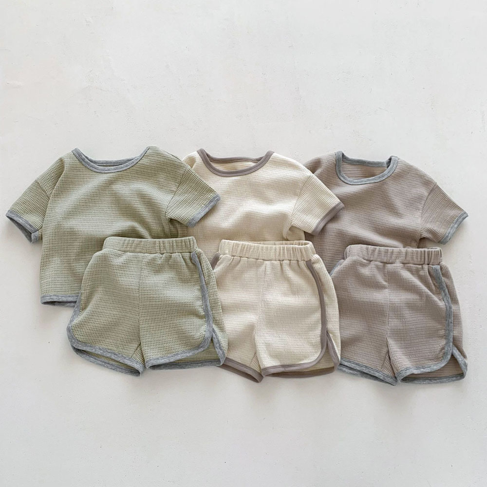 Pajamas Baby Set for Girl Boy Kids Short Sleeve Solid Sleepwear Toddler Breathable Home Clothes Children Pyjamas Top Shorts 2PCS 230711