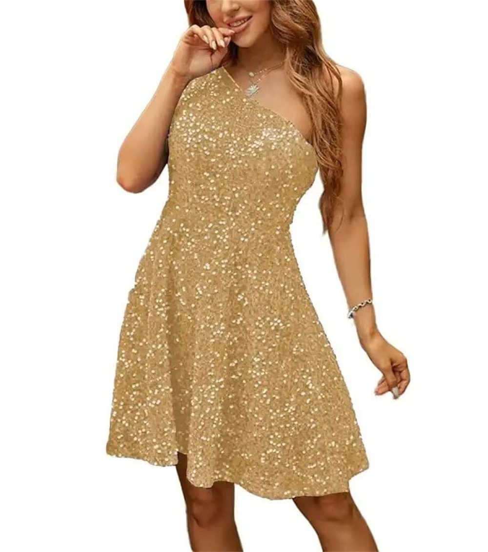Short Homecoming Dresses One-Shoulder Sequines A-Line Party Gowns Princess Plus Size Mini Birthday Prom Graudation Cocktail Party Gowns 55