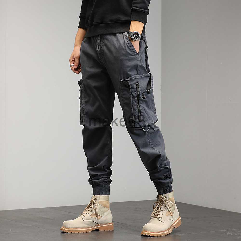 Men's Khaki Cargo Drawstring Ankle Length 9 Part Trousers Streetwear Fashion Cotton Men Casual Work Pants Military Z260315