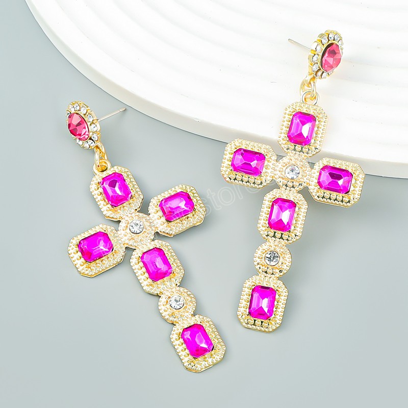 Shiny Alloy Rhinestone Cross Earrings Women's Earrings Wedding Accessories Fashion Temperament Jewelry