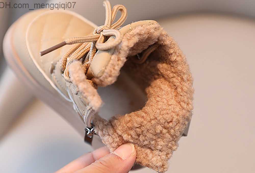 Sneakers 2023 Trend Winter Girls' Martin Boots Korean Style Checkered PU Leather Snow Boots Thick Warm Plush Casual Shoes Z230712