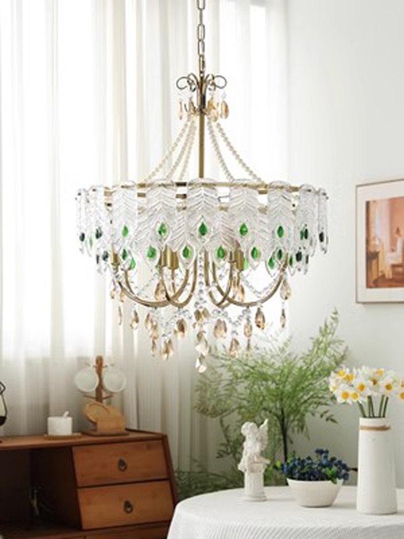 French Luxury Green Crystal Pendant Lamps American Classic Chandelier Pendant Lights Fixture European Art Deco Dining Room Bedroom Restaurant Living R - view 5