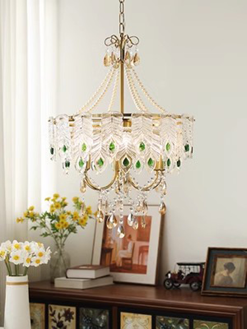French Luxury Green Crystal Pendant Lamps American Classic Chandelier Pendant Lights Fixture European Art Deco Dining Room Bedroom Restaurant Living R - view 6