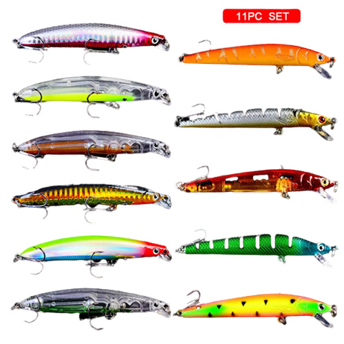 11PcsSet 95mm 95g 6 Hook Minnow Fishing Lure Plastic Bassbait Hooks Artificial Bass Crankbait Tackle