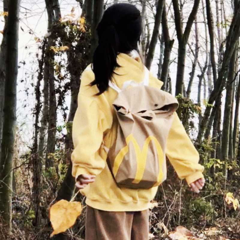 Funny Cute Cartoon French Fries Packaging Bags Student Woman Schoolbag Canvas Backpack Large Capacity Messenger Bag HandBag