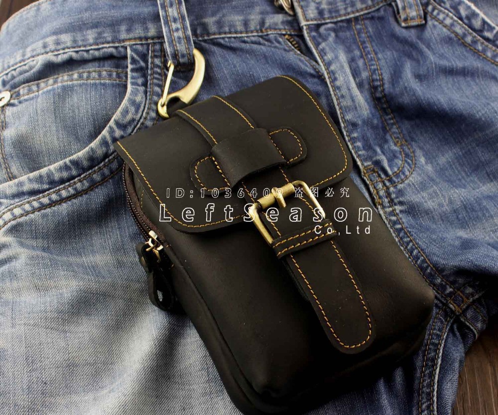 Evening Bags Crazy Horse Genuine Leather Cell Phone Belt Hook Purse Men Waist punch Bag 230711