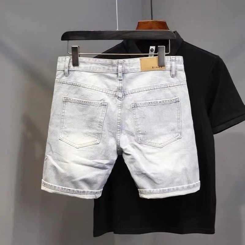 Men's Jeans Korean Retro Japanese Versatile Loose Straight Denim Shorts Casual Pants Boys White Color Short Ripped Hip Hop 230711