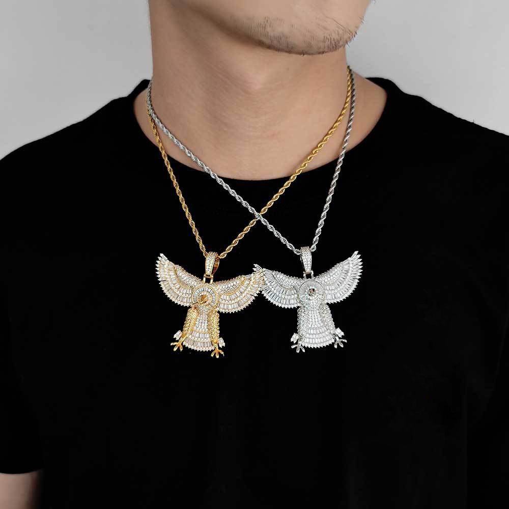Hip Hop Eagle Pendant Necklace Topbling Ice Out 18k Real Gold Plated Men Jewelry