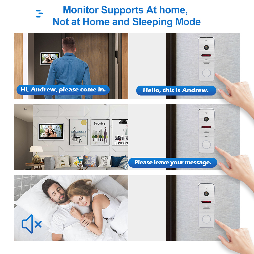 home security video intercom system with 4 channels 1080p resolution split screen display motion sensor and integrated doorbell