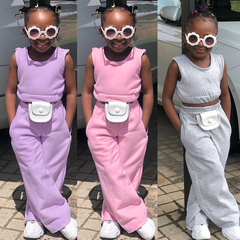 Clothing Sets Fashion Kids Little Girls Clothing 2 Pieces Sets Cotton Solid Casual T-shirtElastic Waist Pants Young Children Outfits 1-6Y 230711