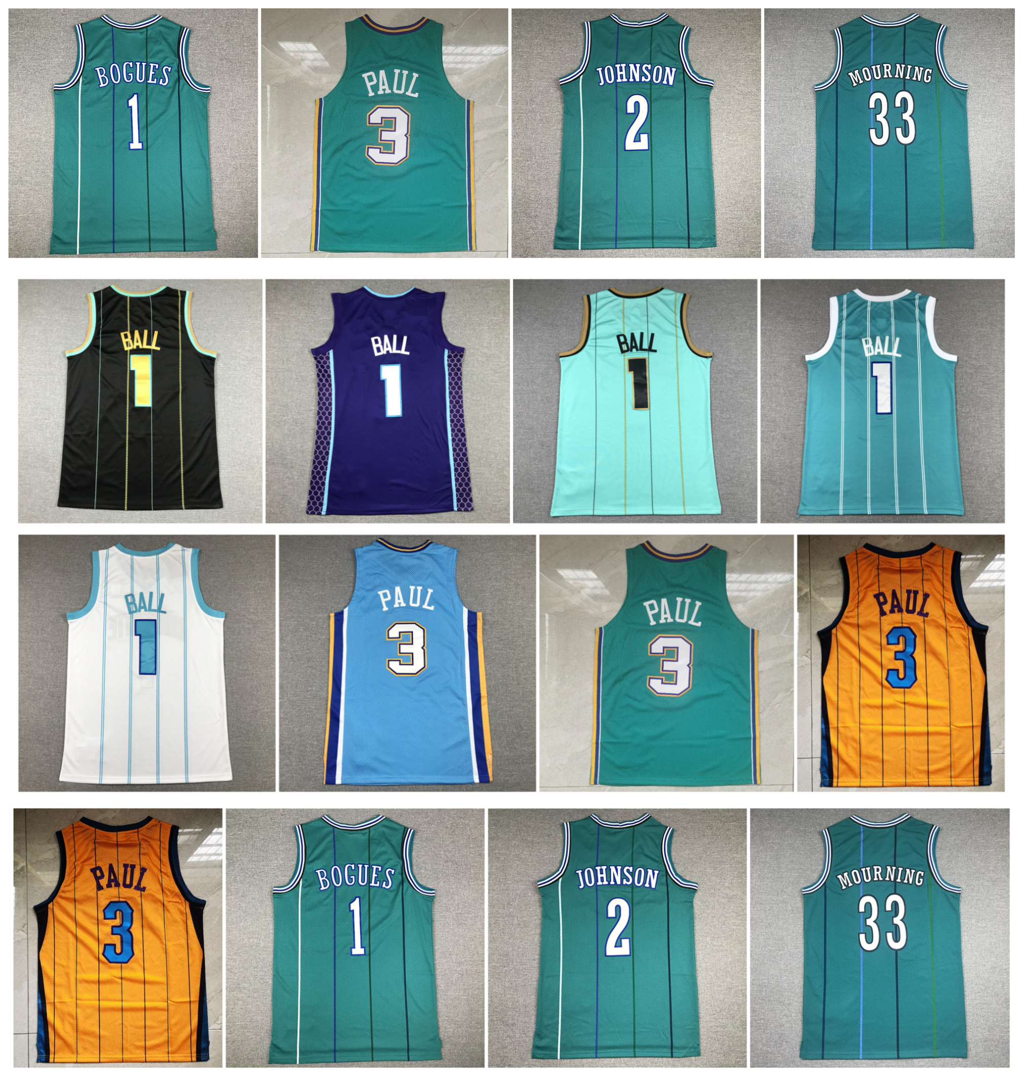Hornet LaMelo Ball New Basketball Jersey Orlean Chris Paul Larry Johnson Alonzo Mourning Muggsy Bogues Throwback Jerseys Green Yellow Size S-XXL
