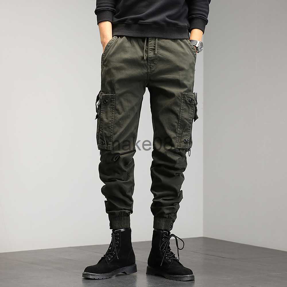 Men's Khaki Cargo Drawstring Ankle Length 9 Part Trousers Streetwear Fashion Cotton Men Casual Work Pants Military Z260315