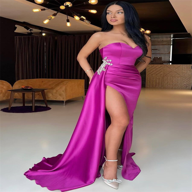 Elegant Purple High Slit Prom Dress 2023 With Beaded Sexy Sweetheart Mermaid Evening Gowns Chic Plus Size Formal Dance Party Formal Occasion Women Rec