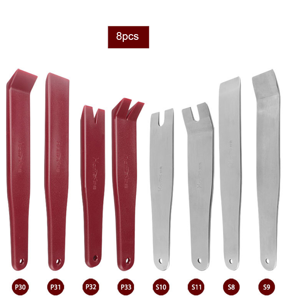 8-Piece Car Stereo Tools & Door Clip Remover Set, Anti-Scratch Plastic and Stainless Steel Pry Bar Kit for Professional Audio Installation & Auto Repa