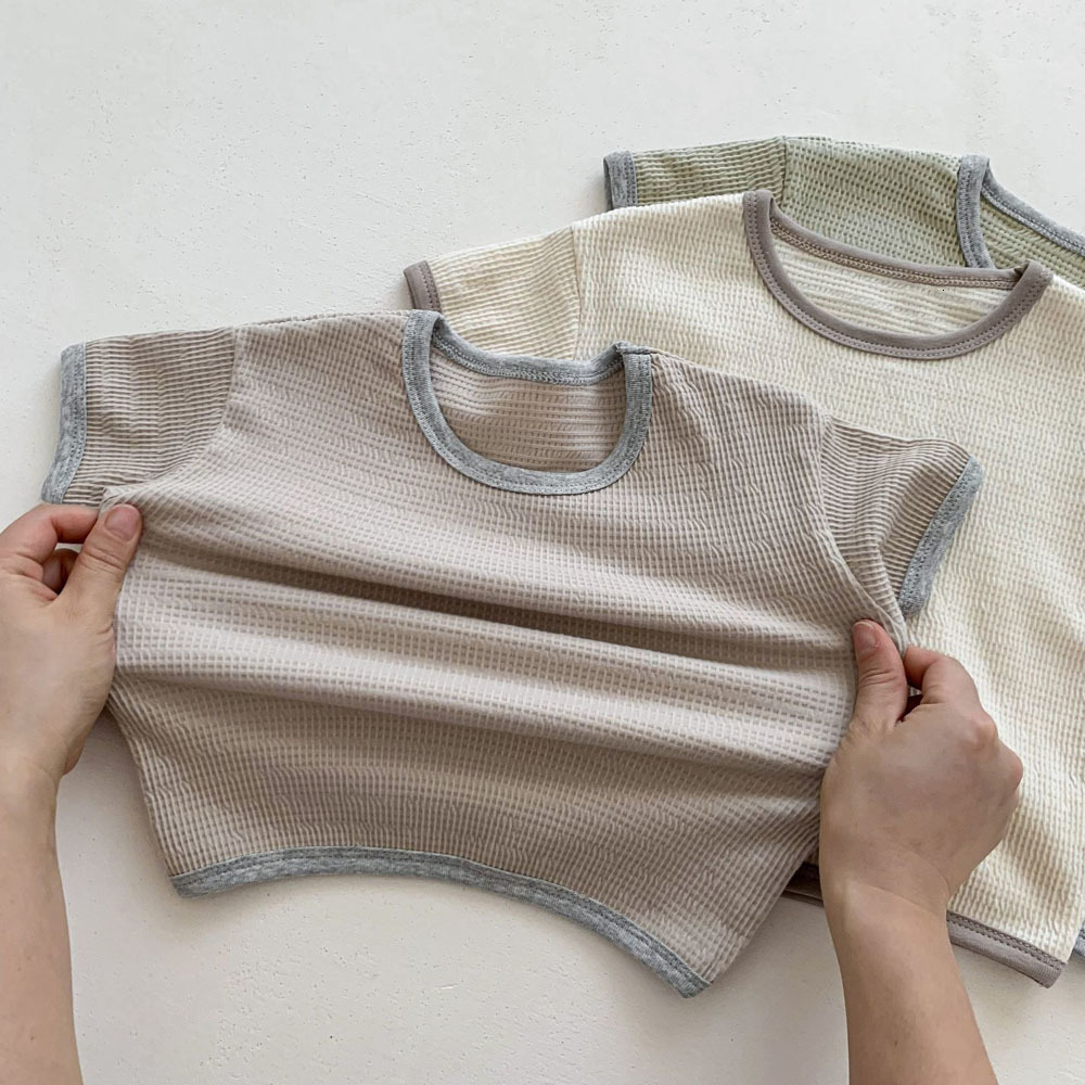 Pajamas Baby Set for Girl Boy Kids Short Sleeve Solid Sleepwear Toddler Breathable Home Clothes Children Pyjamas Top Shorts 2PCS 230711