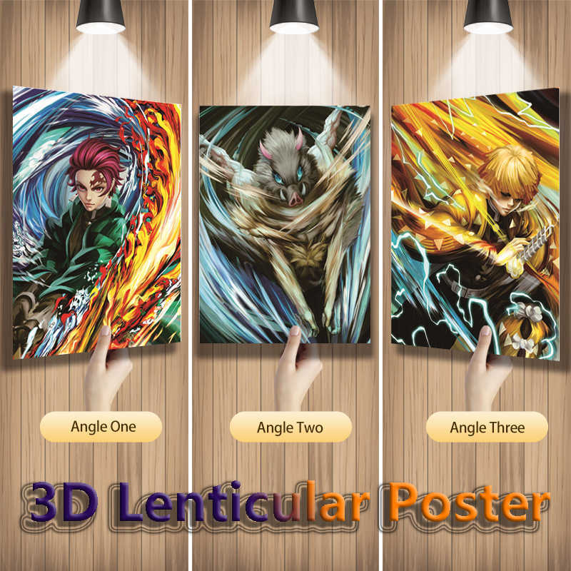3D Anime Lenticular Demon Slayer Cartoon Characters 3D Flip Gradient Painting Changing Poster Picture Wall Art Home Decor Gift L230704