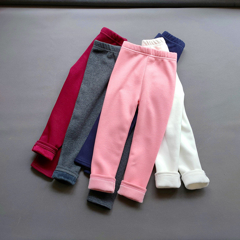Trousers Autumn Winter Girls Fleece Leggings Kids Slim Thermal children's Solid Color Plus Velvet Warm Pants 230711