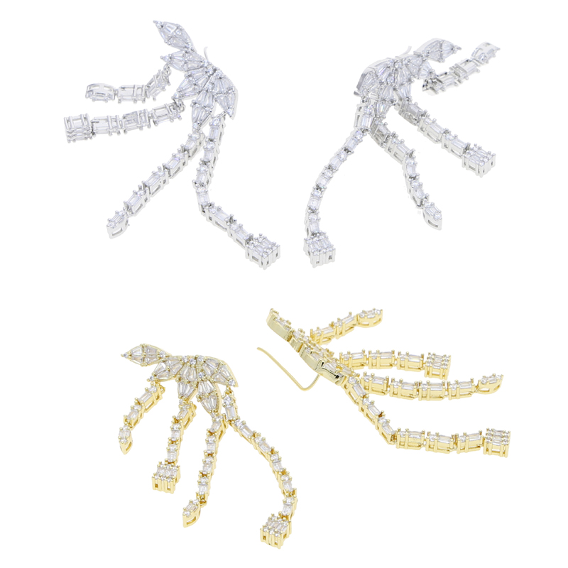 new fashion design Leaf four long tassel Earring Full Iced Out Bling Pave Cubic Zircon CZ Fashion Hip Hop Women lady gift Jewelry