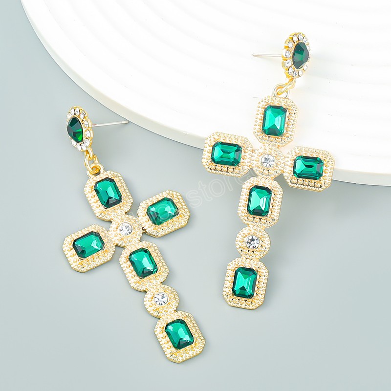 Shiny Alloy Rhinestone Cross Earrings Women's Earrings Wedding Accessories Fashion Temperament Jewelry