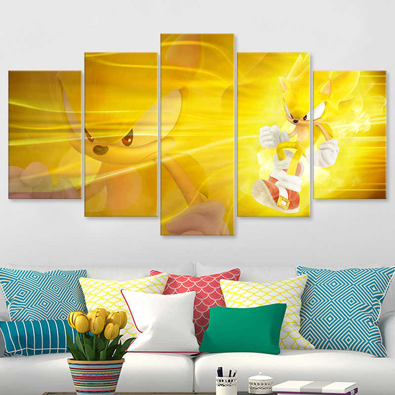 Cartoon Sonic 5 Panels Poster Video Games Canvas Painting Wall Art Picture for Children's Bedroom Living Room Decoration Cuadros L230704