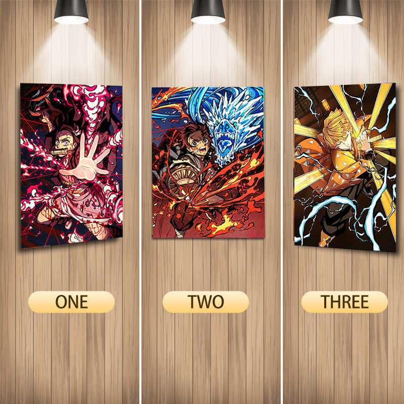 3D Anime Lenticular Demon Slayer Cartoon Characters 3D Flip Gradient Painting Changing Poster Picture Wall Art Home Decor Gift L230704