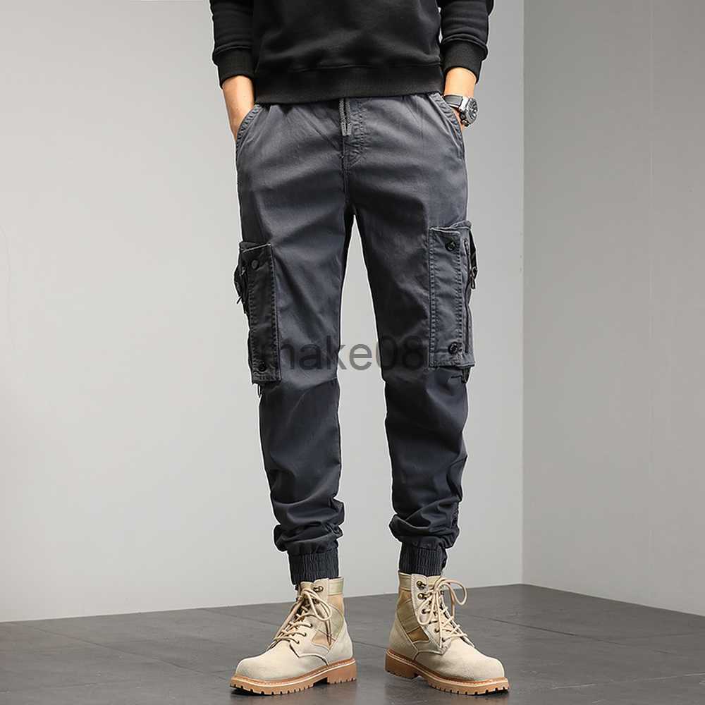 Men's Khaki Cargo Drawstring Ankle Length 9 Part Trousers Streetwear Fashion Cotton Men Casual Work Pants Military Z260315