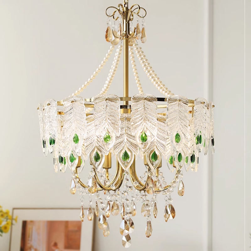 French Luxury Green Crystal Pendant Lamps American Classic Chandelier Pendant Lights Fixture European Art Deco Dining Room Bedroom Restaurant Living R - view 3