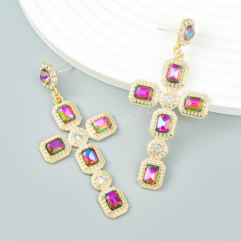 Shiny Alloy Rhinestone Cross Earrings Women's Earrings Wedding Accessories Fashion Temperament Jewelry