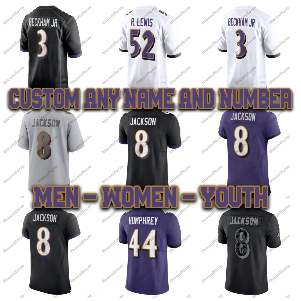 Custom Mens 8 Jackson American Football Jerseys 3 Beckham Jr 14 Hamilton 9 Tucker 44 Humphrey 52 R.Lewis Womens Youth Football Jersey Size S-5XL, Men 3
Custom Mens 8 Jackson American Football Jerseys 3 Beckham Jr 14 Hamilton 9 Tucker 44 Humphrey 52 R.Lewis Womens Youth Football Jersey Size S-5XL, Men 3