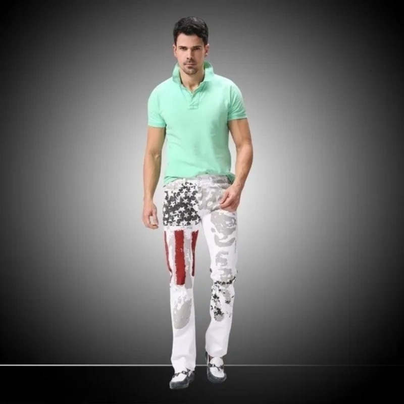 Mens Jeans Fashion Distressed Slim Fit Long Pants Trousers Printed Biker 230712