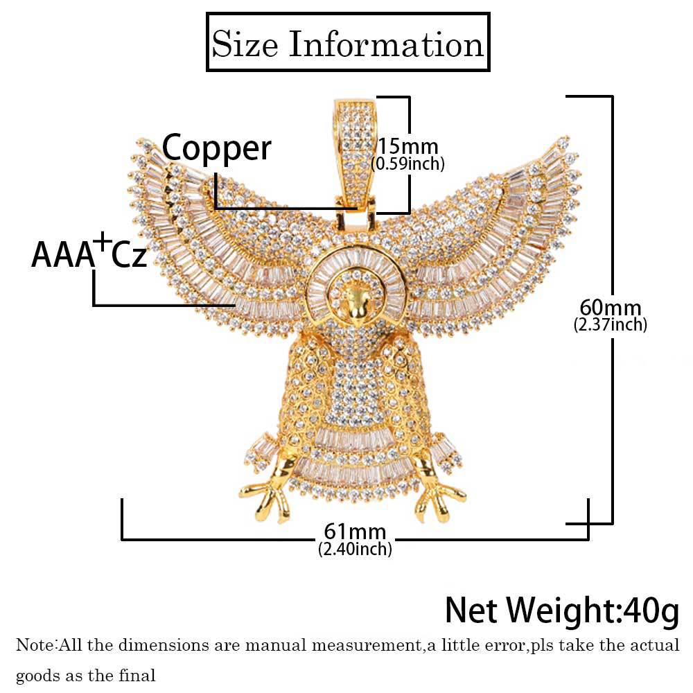 Hip Hop Animal Eagle Pendant Necklace Full TopBling 5A Zircon 18k Real Gold Plated Jewelry
