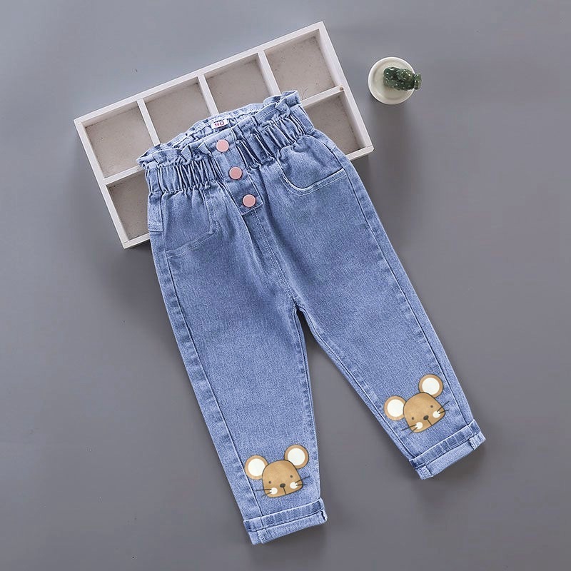Jeans Kids Girl Floral Cartoon Long Pants Spring Autumn Graffiti Painting Print Casual Trousers with Hole Children Denim 230711