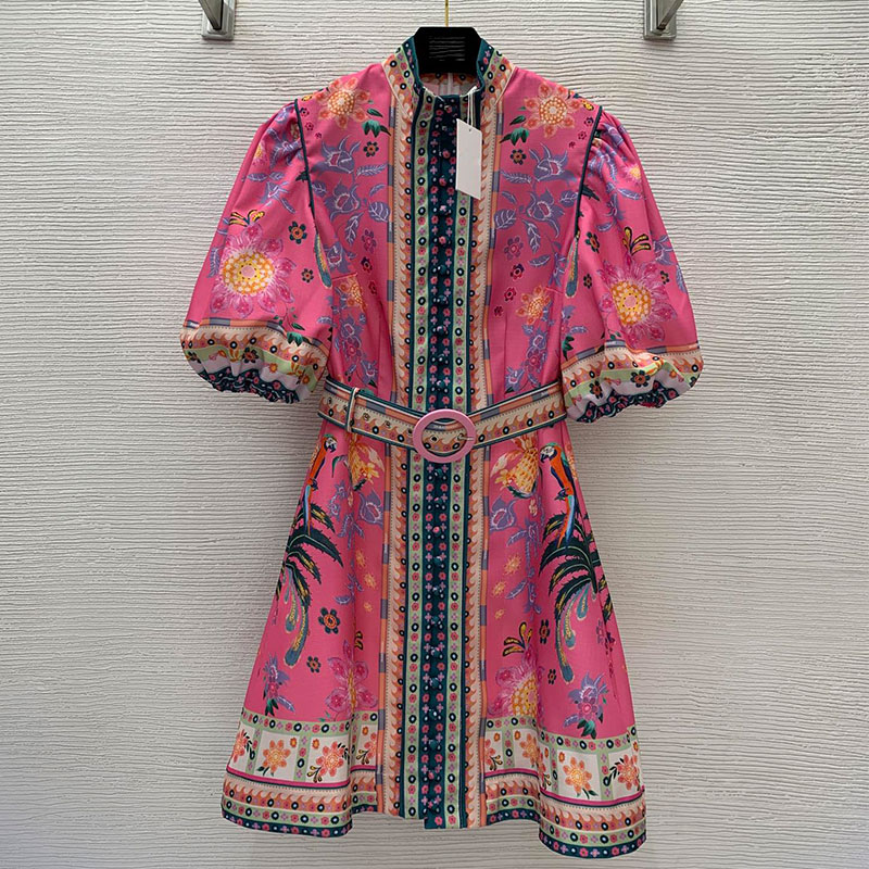 Australian designer dress women designer clothing stand up collar with waistband, slim floral print mini dress, Customize
Australian designer dress women designer clothing stand up collar with waistband, slim floral print mini dress, Customize